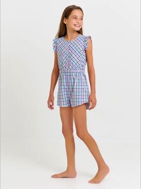 NWT The Beaufort Bonnet Company TBBC Marion Rose Romper Pier Pointe Plaid Sz 14